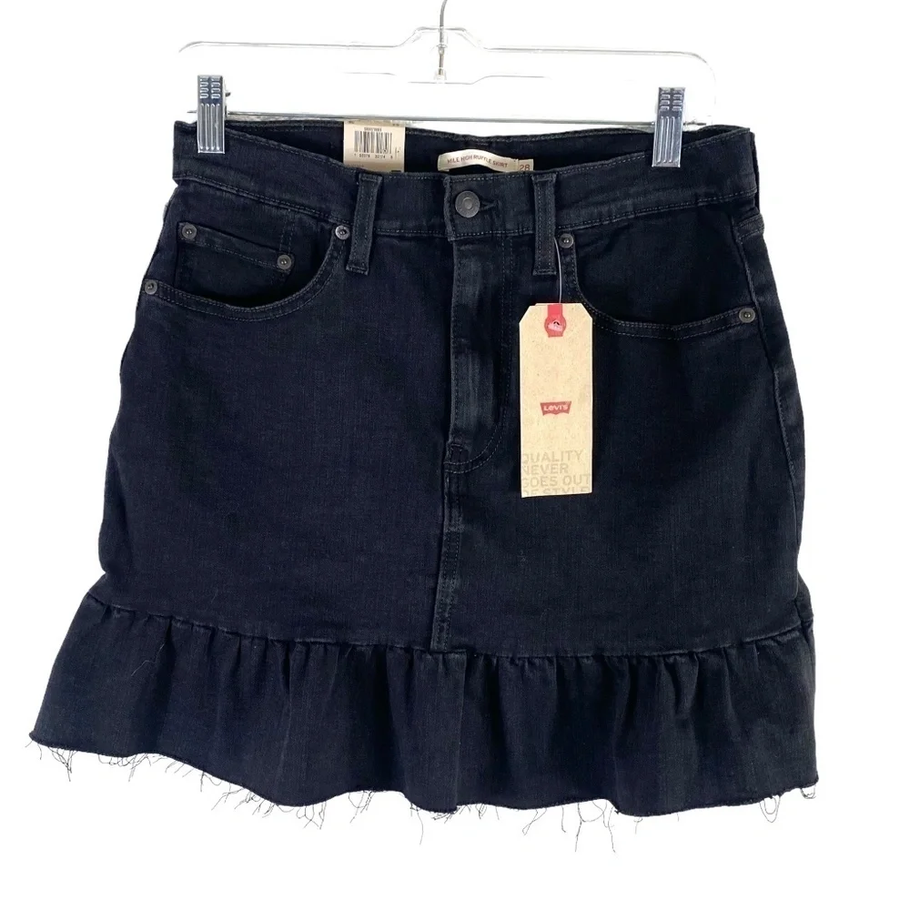 Levi’s Mile High Ruffle Denim Skirt in Black SZ 28 NEW NWT